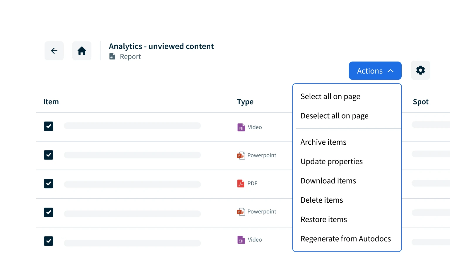 Sales Content Management - Analytics Bulk Action