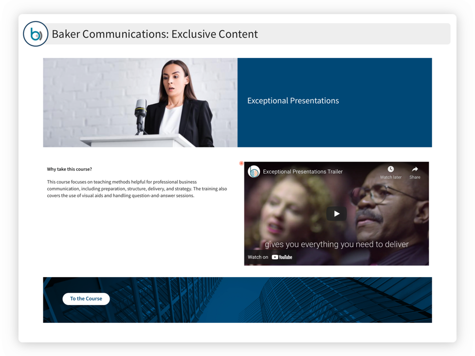 Overview for Baker Communication's Exceptional Presentations module.