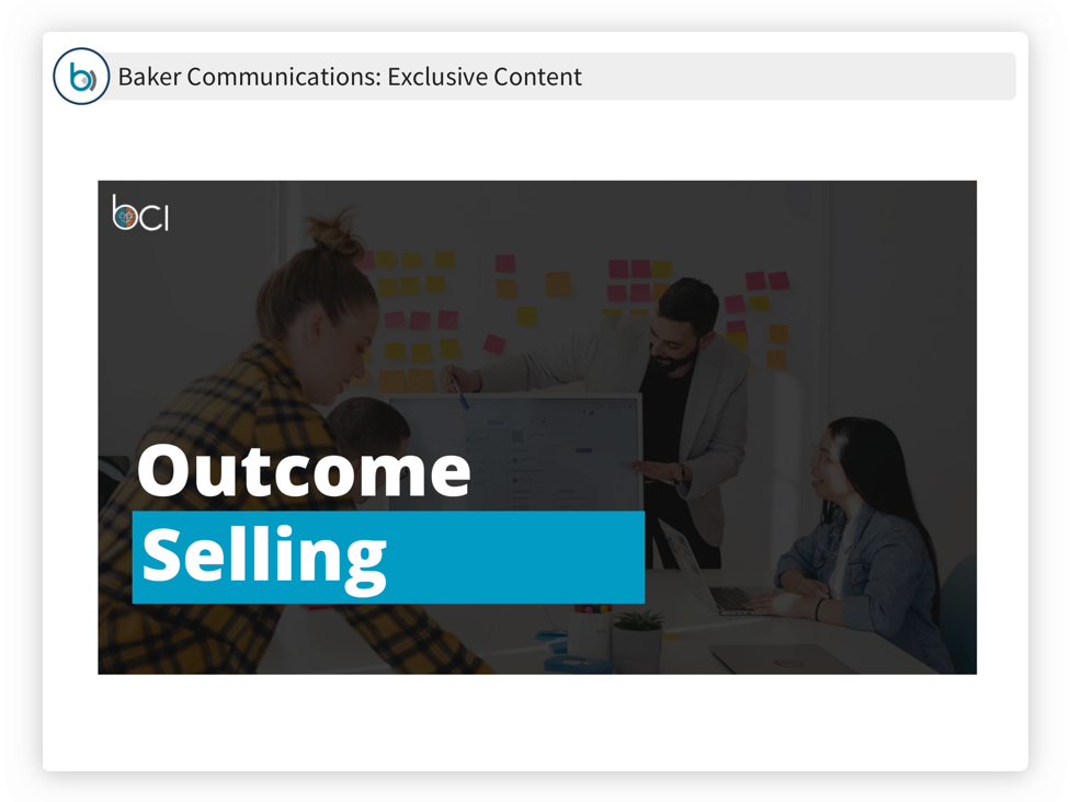 Close up on Baker Communication's Outcome Selling module in Highspot's platform.