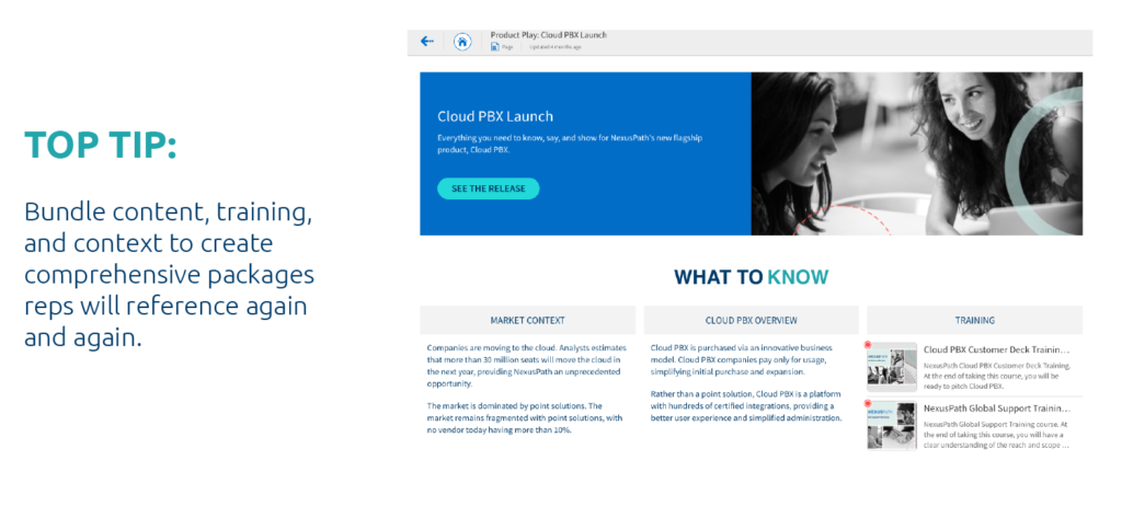 Top Tip: Bundle content, training, and context to create comprehensive packages reps will reference again and again.