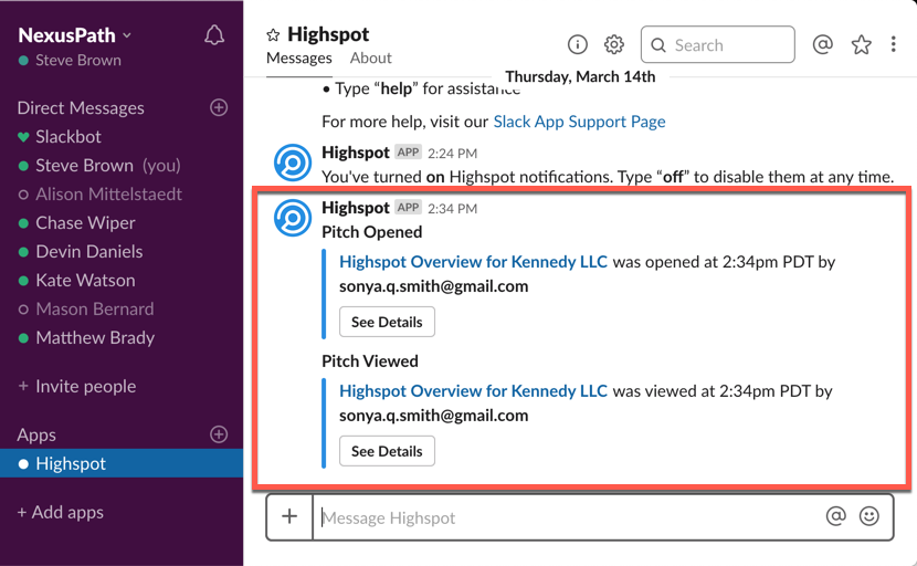 get highspot notifications in slack