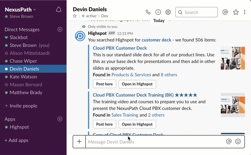 share highspot content in slack