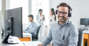 Salesperson smiling during training